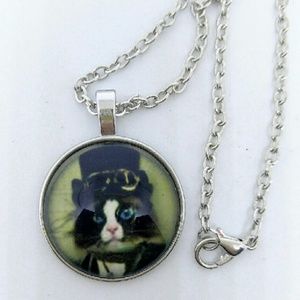 Steampunk Kitty Cabochon Necklace NEW